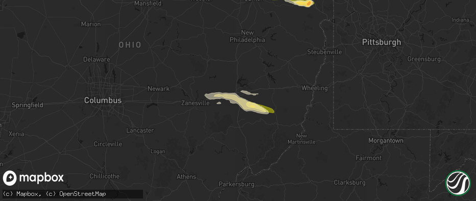 Hail map in Byesville, OH on June 25, 2026