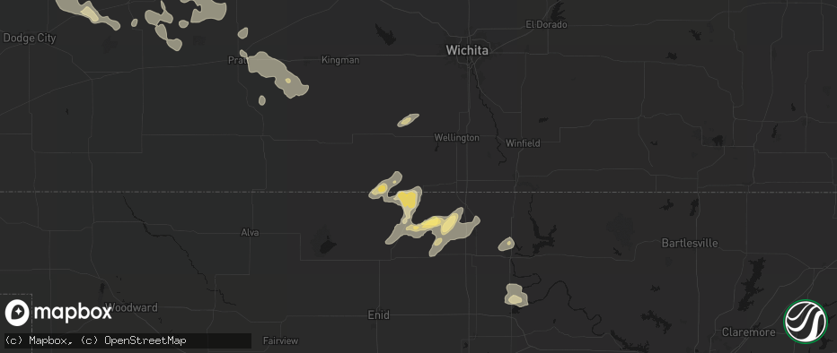 Hail map in Caldwell, KS on June 25, 2026