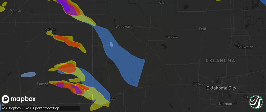 Hail map in Camargo, OK on June 25, 2026