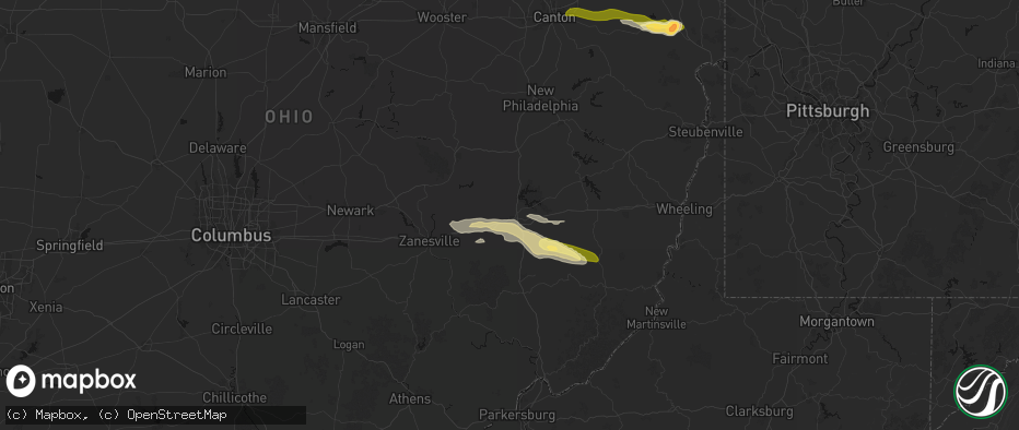 Hail map in Cambridge, OH on June 25, 2026