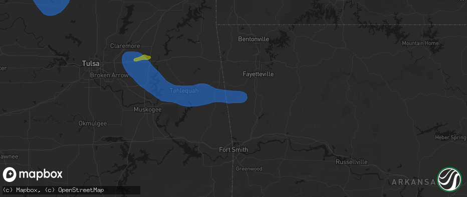Hail map in Canehill, AR on June 25, 2026