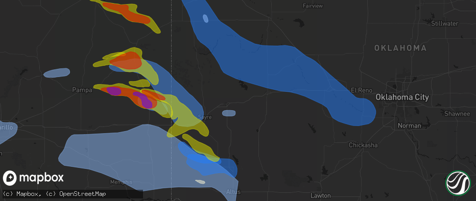 Hail map in Canute, OK on June 25, 2026