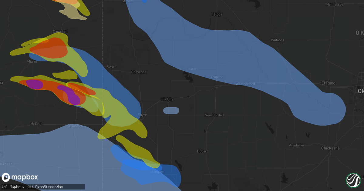 Hail map in Canute, OK on June 25, 2026