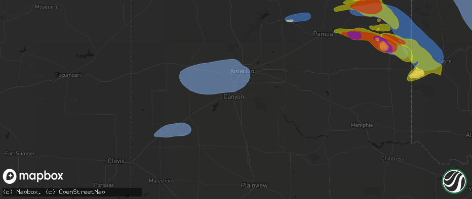 Hail map in Canyon, TX on June 25, 2026