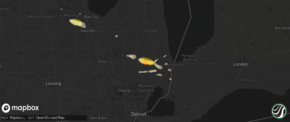 Hail map in Capac, MI on June 25, 2026