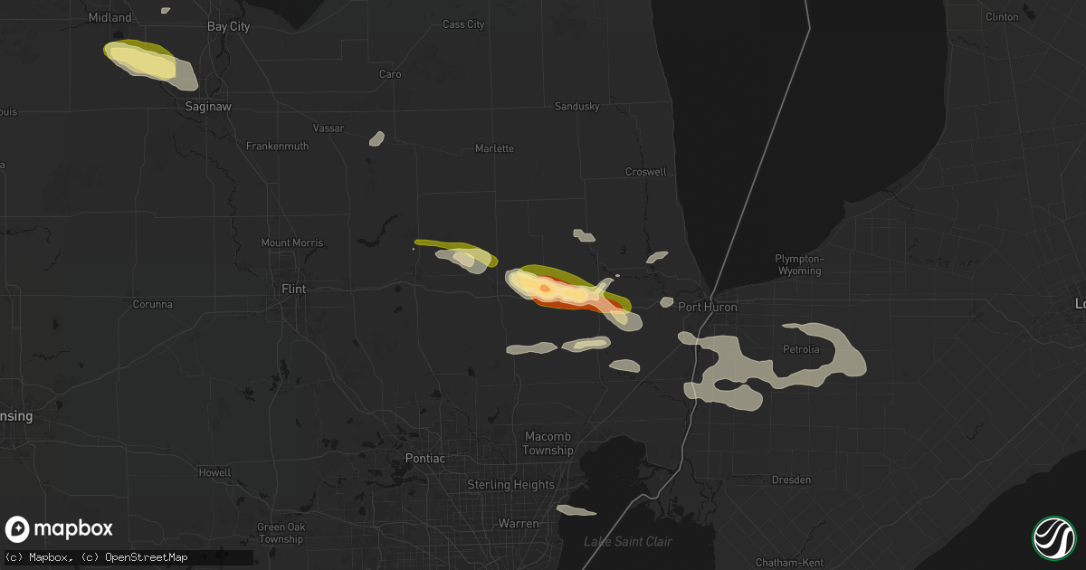Hail map in Capac, MI on June 25, 2026