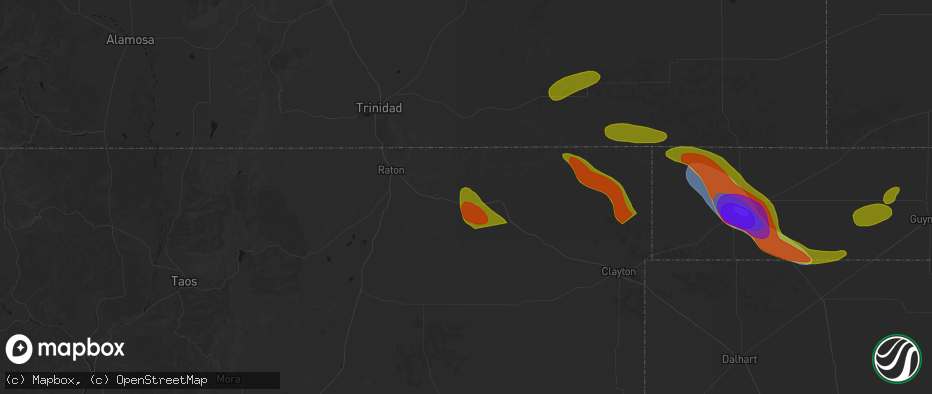 Hail map in Capulin, NM on June 25, 2026