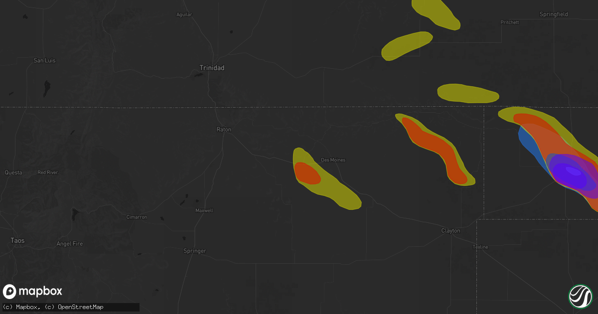 Hail map in Capulin, NM on June 25, 2026
