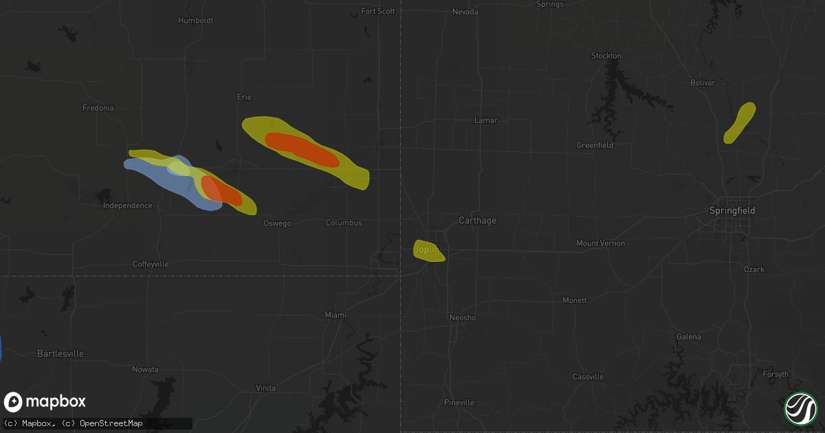 Hail map in Carl Junction, MO on June 25, 2026