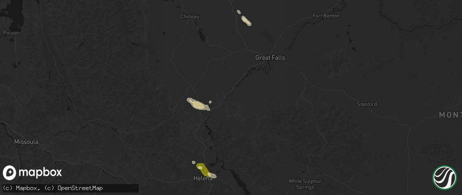 Hail map in Cascade, MT on June 25, 2026