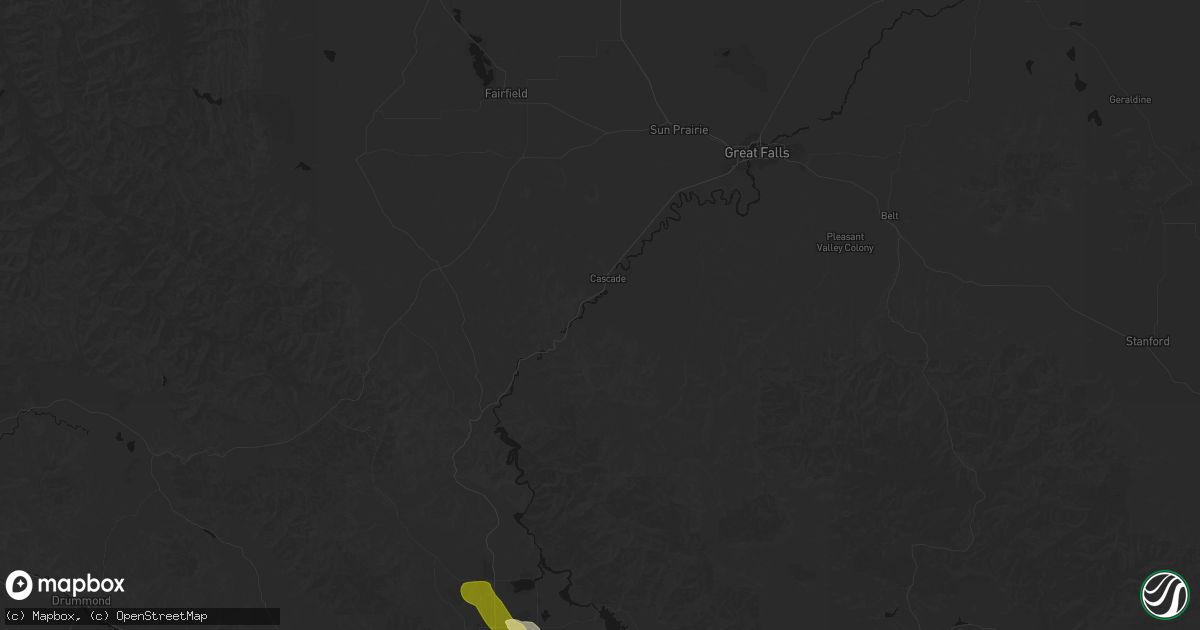 Hail map in Cascade, MT on June 25, 2026