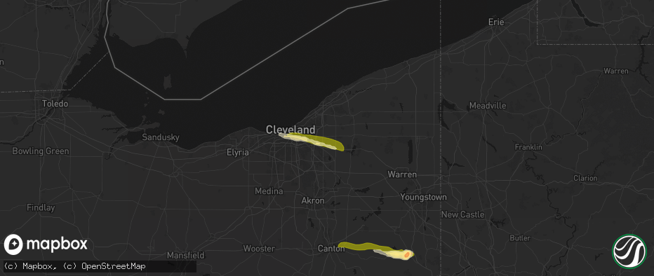 Hail map in Chagrin Falls, OH on June 25, 2026
