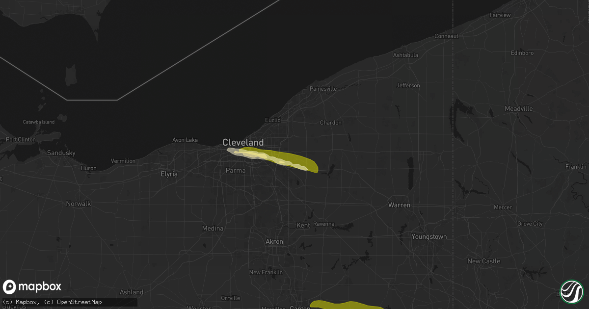 Hail map in Chagrin Falls, OH on June 25, 2026