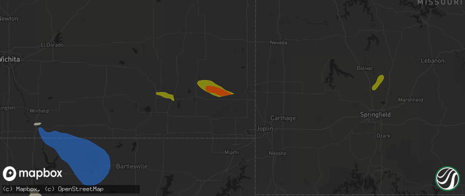 Hail map in Cherokee, KS on June 25, 2026