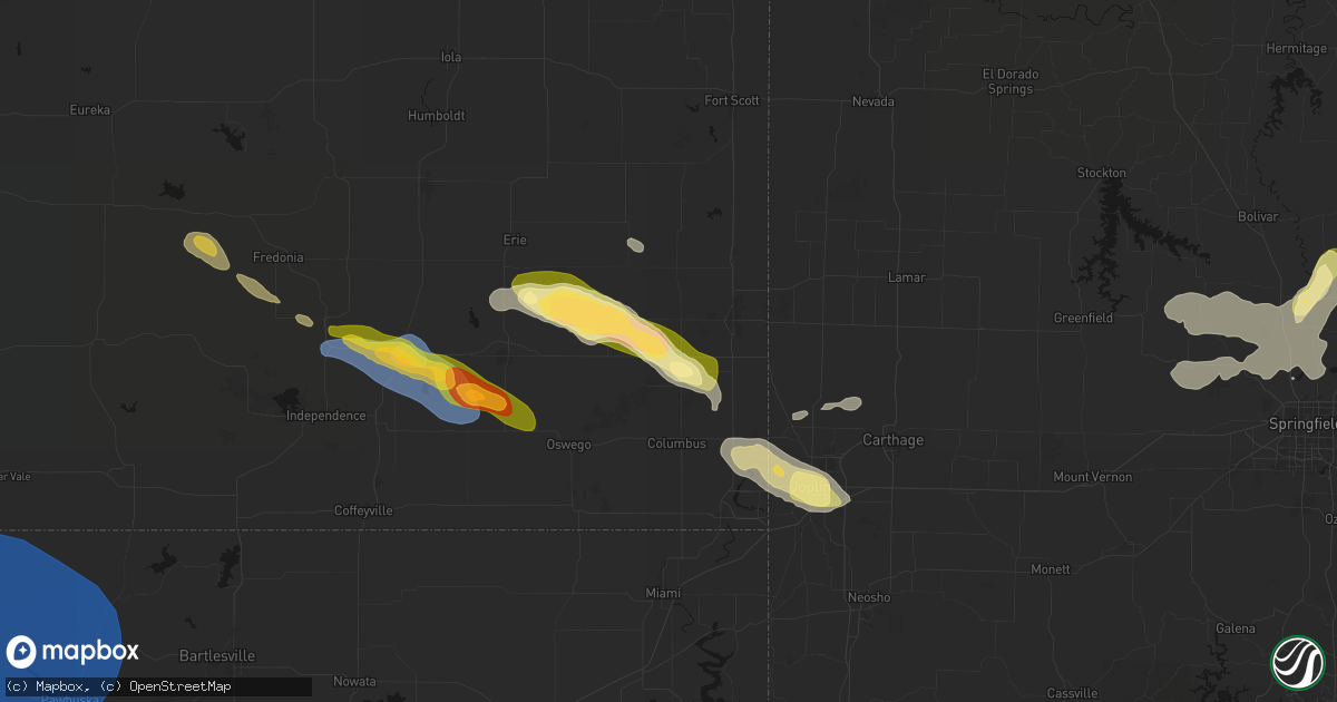 Hail map in Cherokee, KS on June 25, 2026