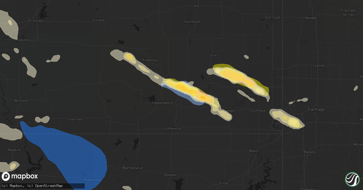 Hail map in Cherryvale, KS on June 25, 2026