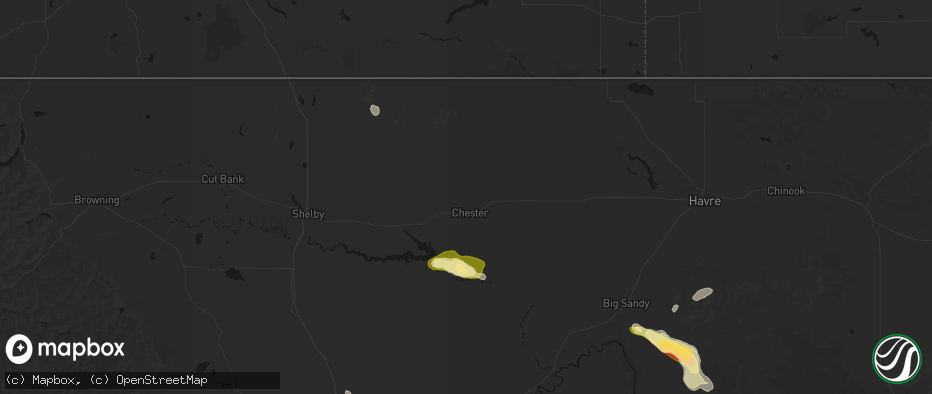 Hail map in Chester, MT on June 25, 2026