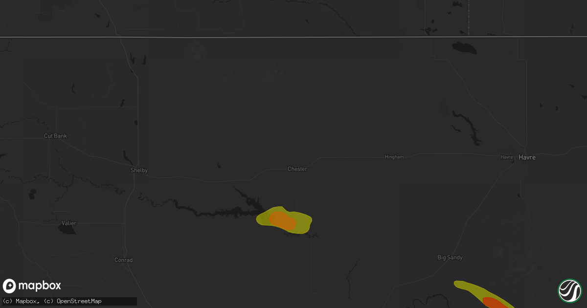 Hail map in Chester, MT on June 25, 2026