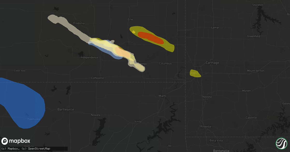 Hail map in Chetopa, KS on June 25, 2026