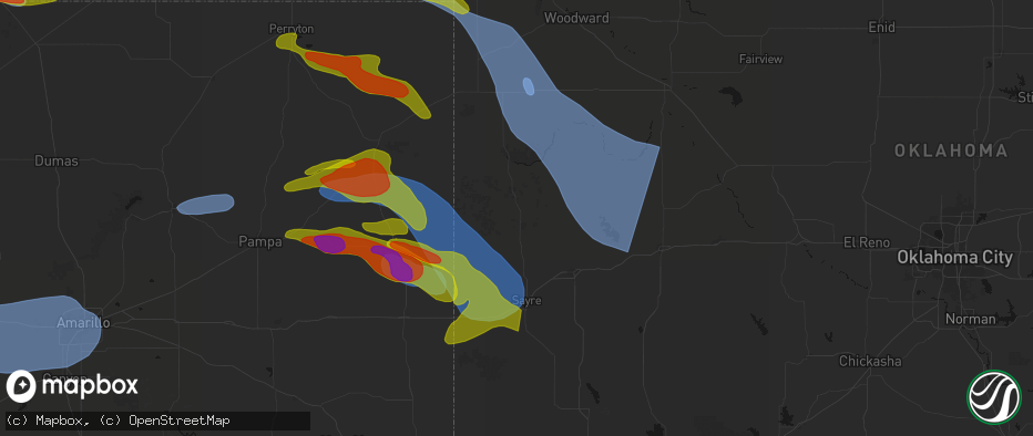 Hail map in Cheyenne, OK on June 25, 2026
