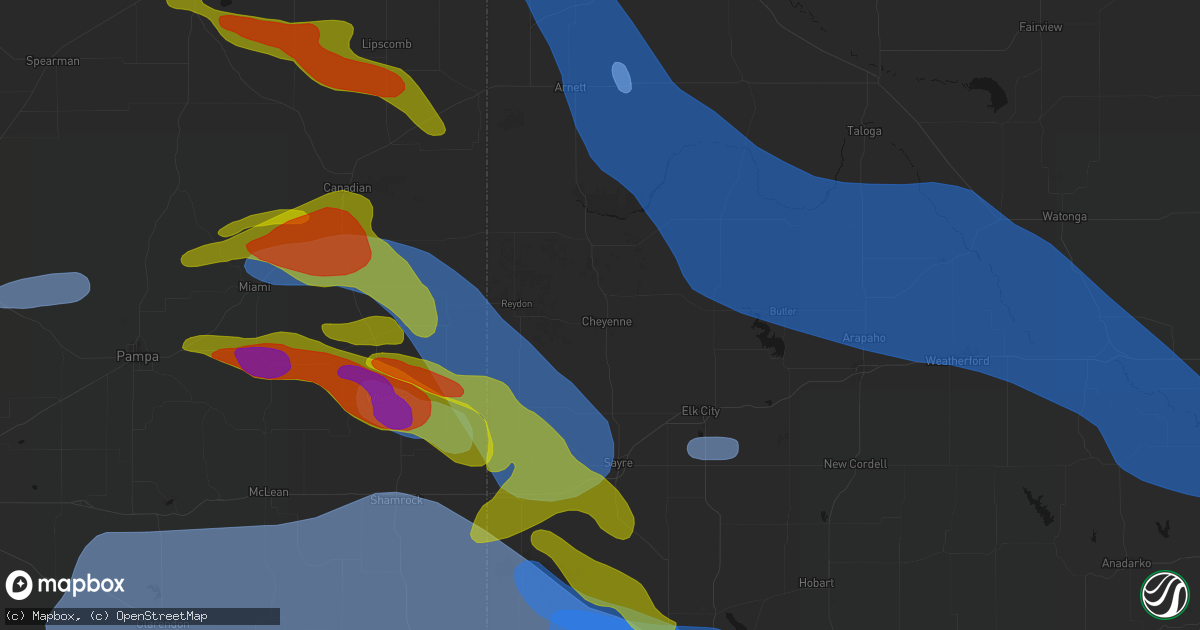 Hail map in Cheyenne, OK on June 25, 2026