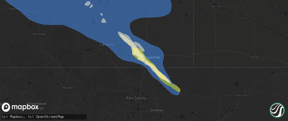 Hail map in Cheyenne, WY on June 25, 2026