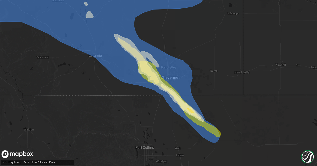 Hail map in Cheyenne, WY on June 25, 2026