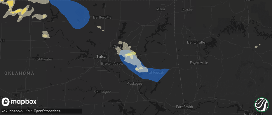 Hail map in Chouteau, OK on June 25, 2026