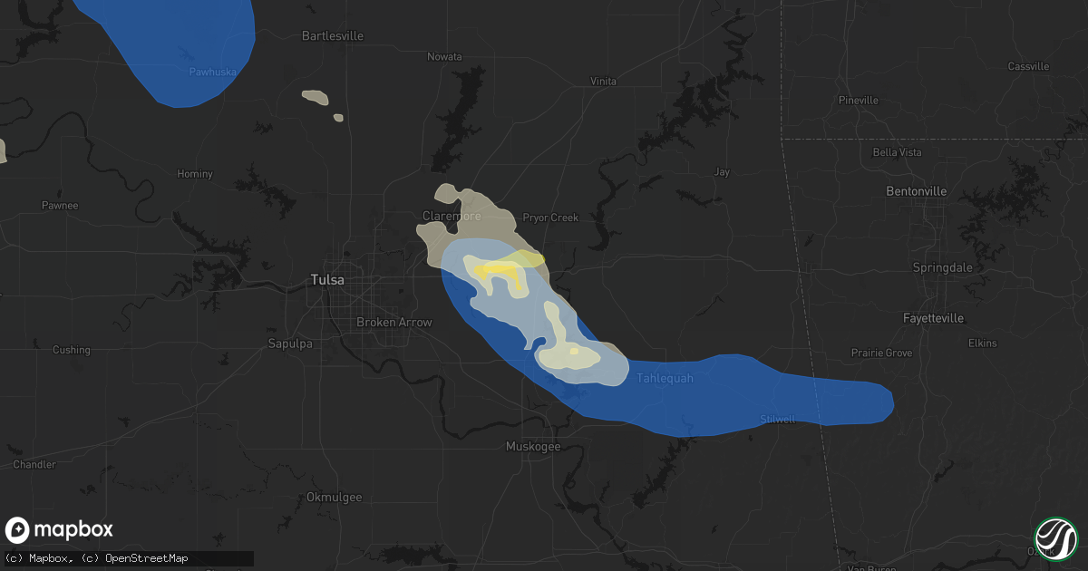 Hail map in Chouteau, OK on June 25, 2026
