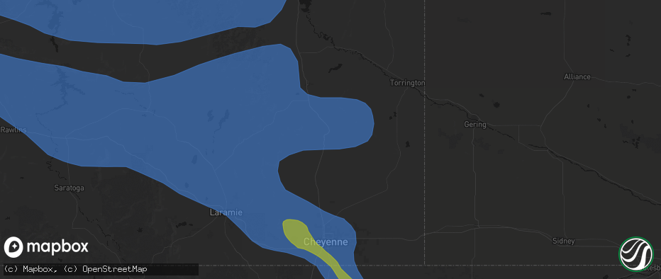 Hail map in Chugwater, WY on June 25, 2026
