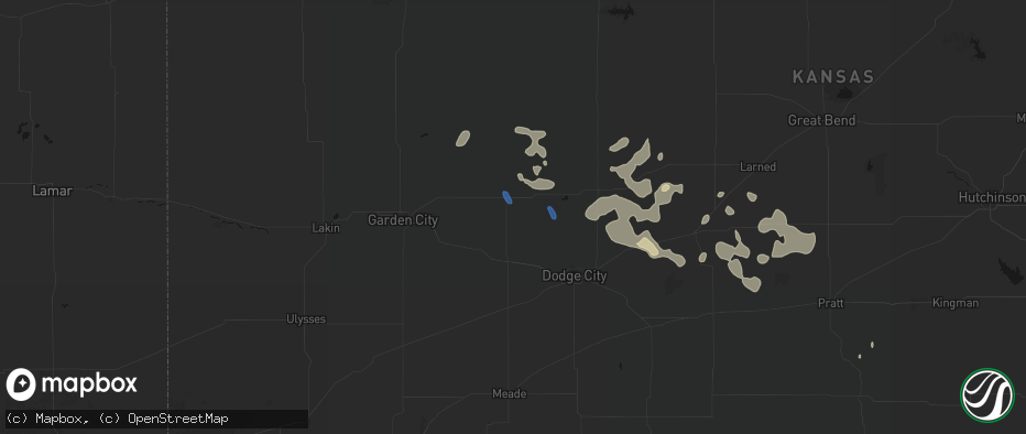 Hail map in Cimarron, KS on June 25, 2026