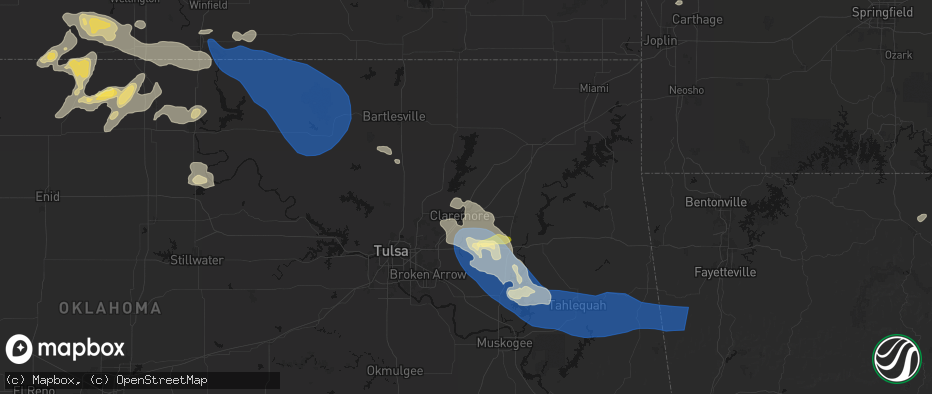 Hail map in Claremore, OK on June 25, 2026