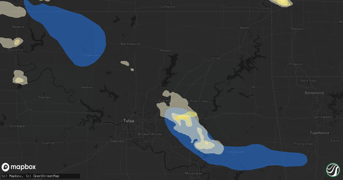 Hail map in Claremore, OK on June 25, 2026