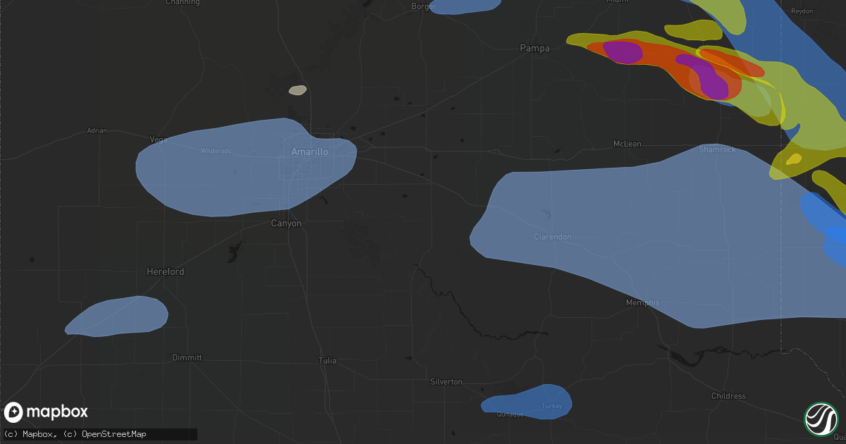 Hail map in Claude, TX on June 25, 2026