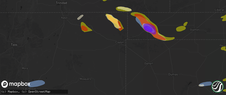 Hail map in Clayton, NM on June 25, 2026