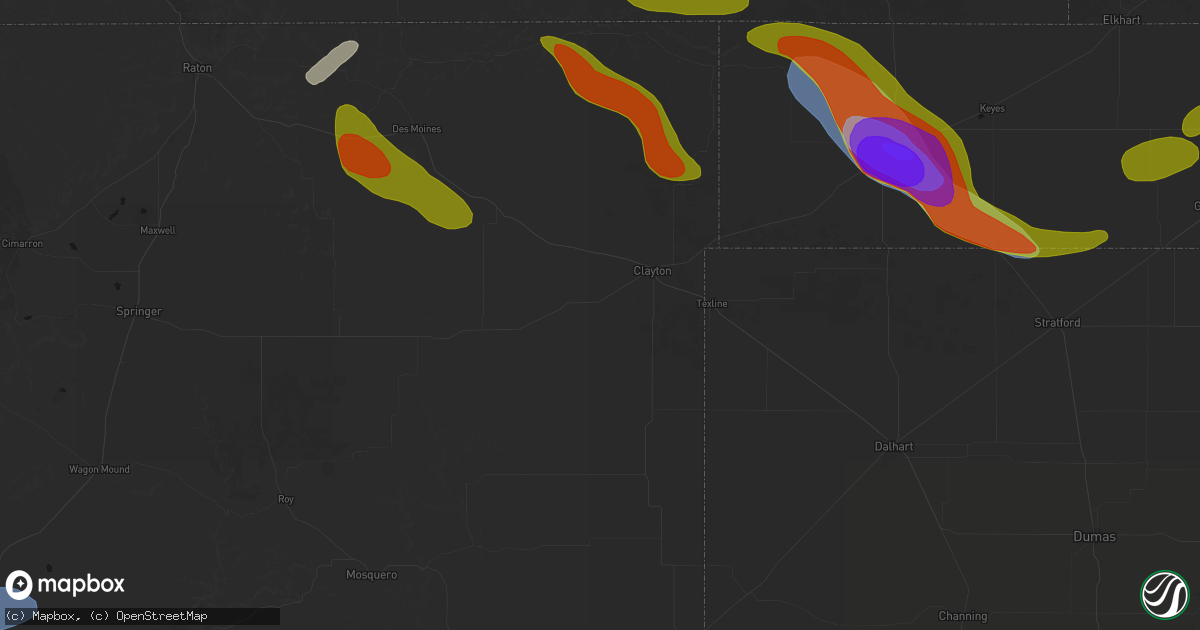 Hail map in Clayton, NM on June 25, 2026