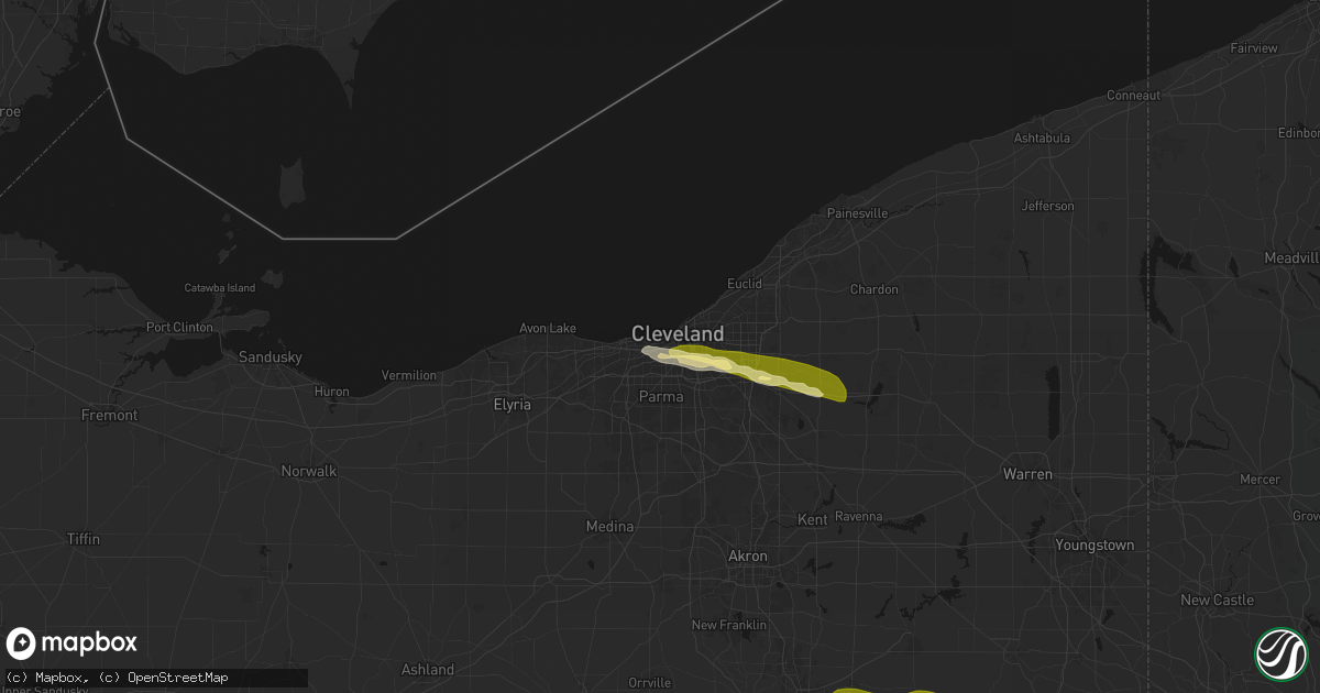 Hail map in Cleveland, OH on June 25, 2026
