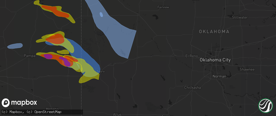 Hail map in Clinton, OK on June 25, 2026