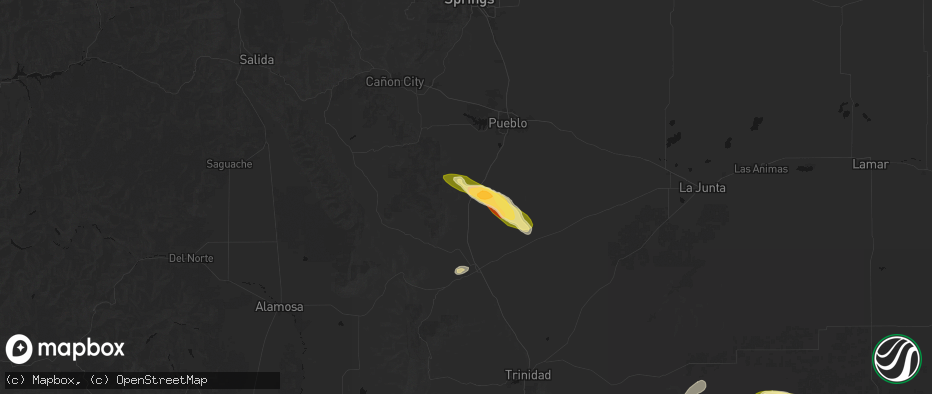 Hail map in Colorado City, CO on June 25, 2026