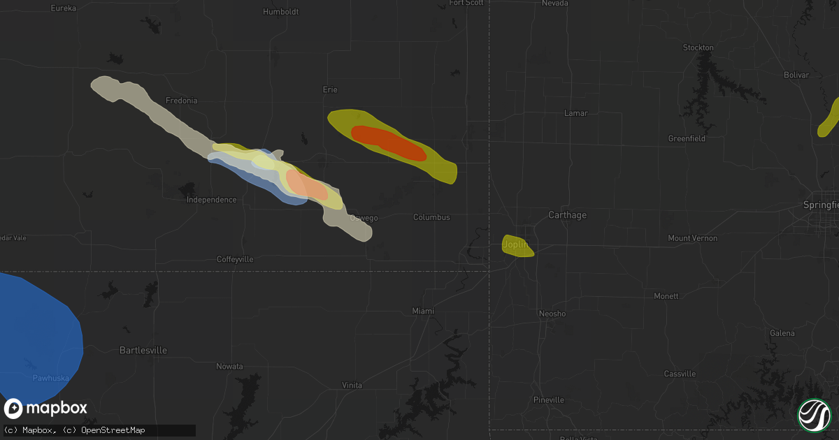 Hail map in Columbus, KS on June 25, 2026