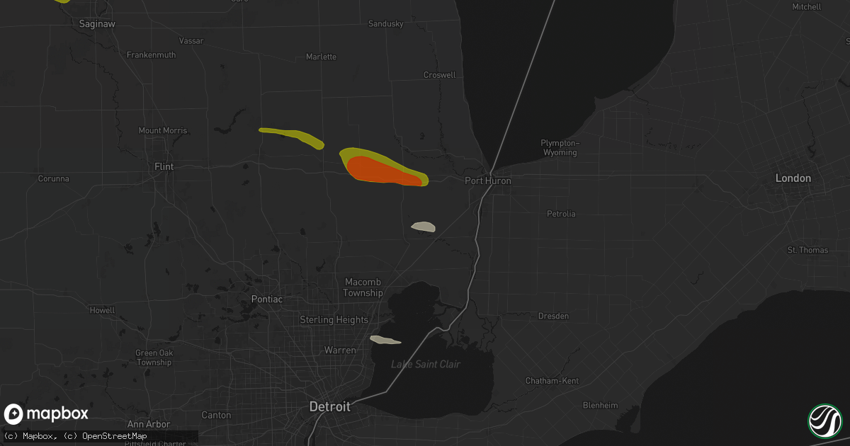 Hail map in Columbus, MI on June 25, 2026