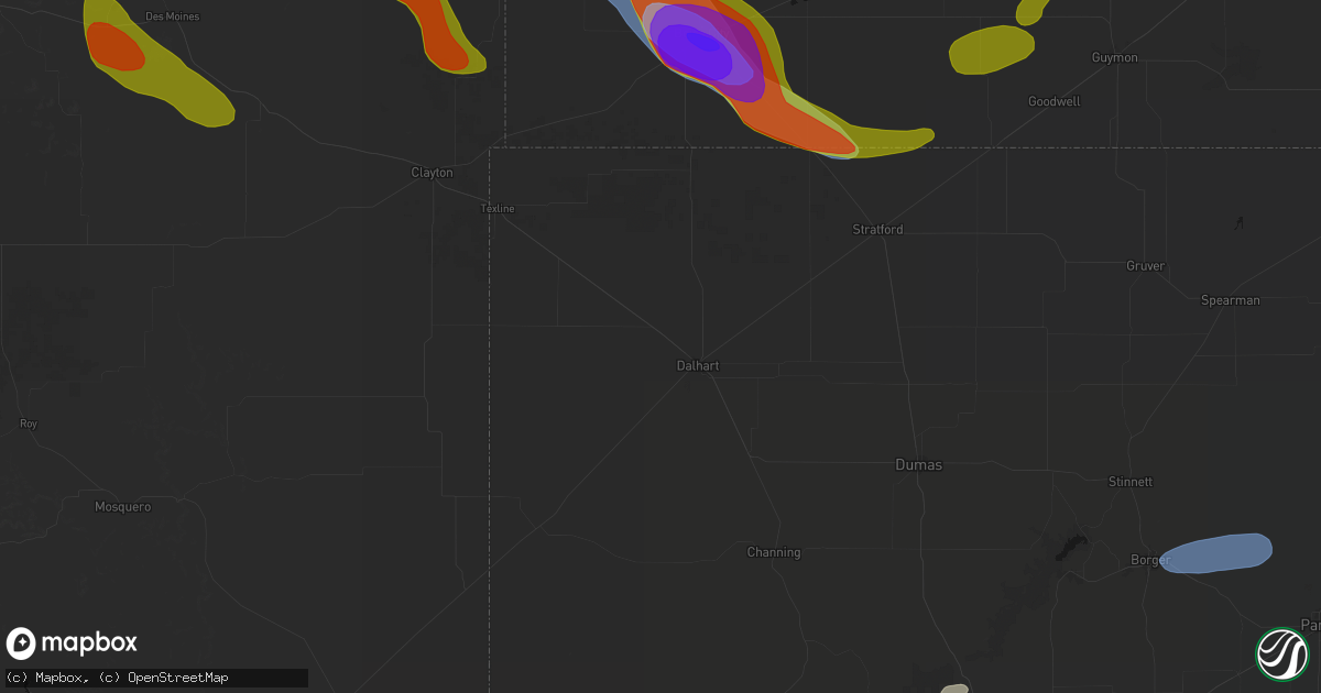 Hail map in Dalhart, TX on June 25, 2026