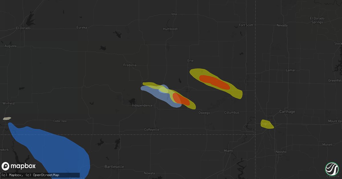 Hail map in Dennis, KS on June 25, 2026