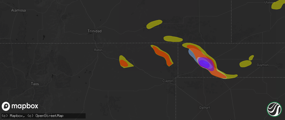 Hail map in Des Moines, NM on June 25, 2026