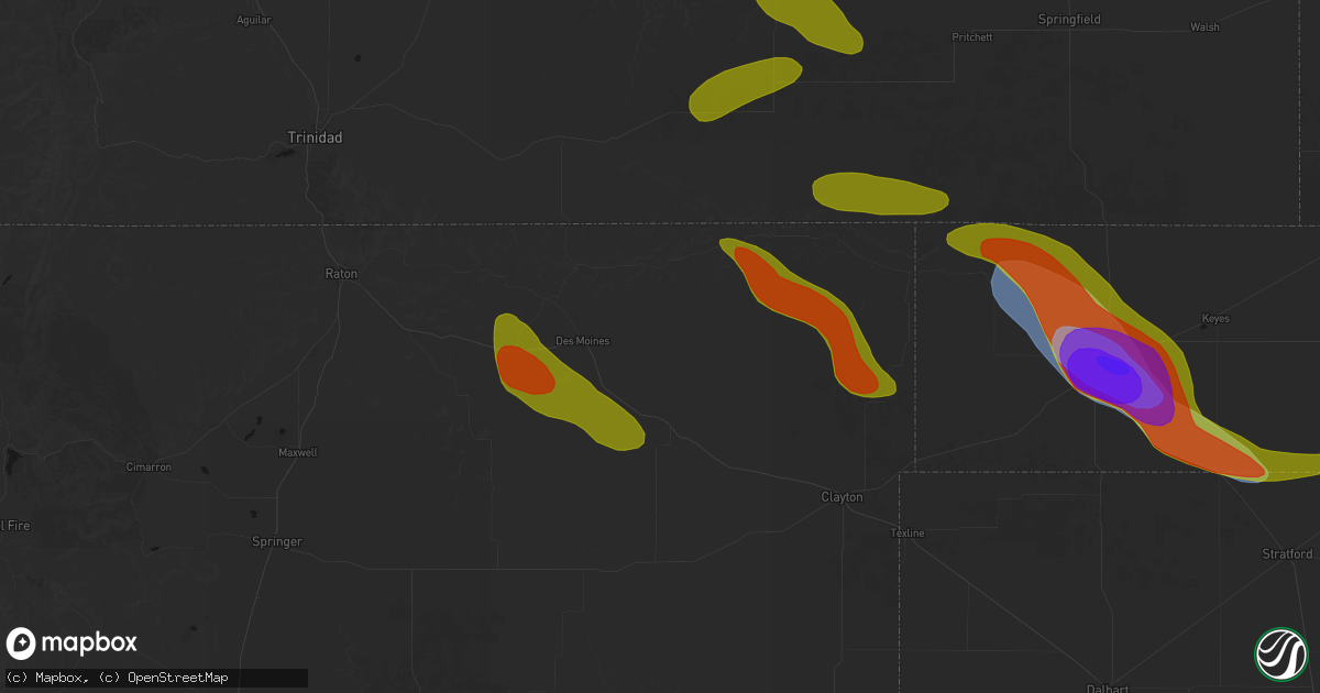 Hail map in Des Moines, NM on June 25, 2026