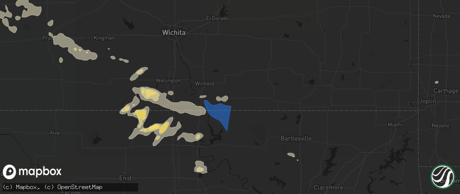 Hail map in Dexter, KS on June 25, 2026