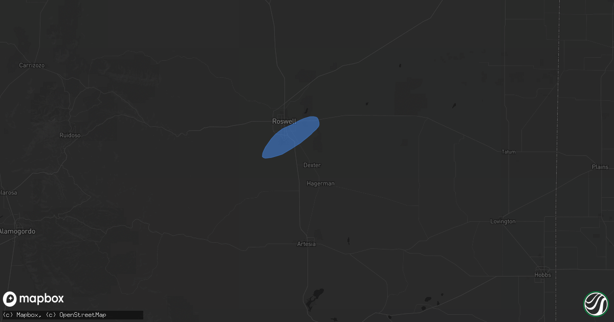 Hail map in Dexter, NM on June 25, 2026