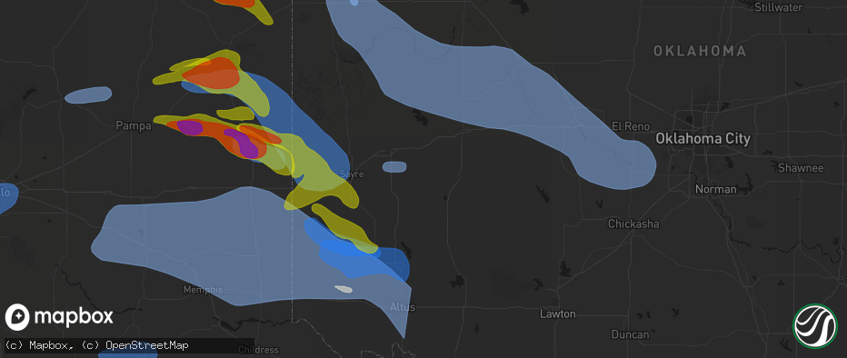 Hail map in Dill City, OK on June 25, 2026