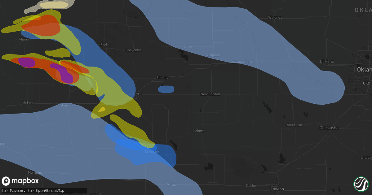 Hail map in Dill City, OK on June 25, 2026