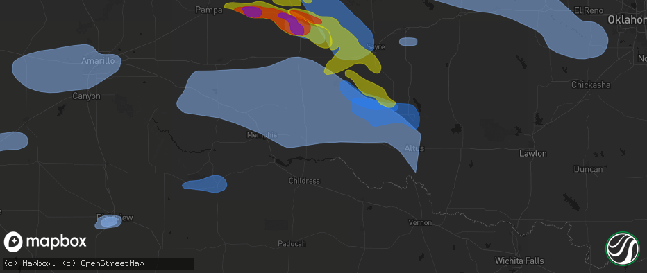 Hail map in Dodson, TX on June 25, 2026